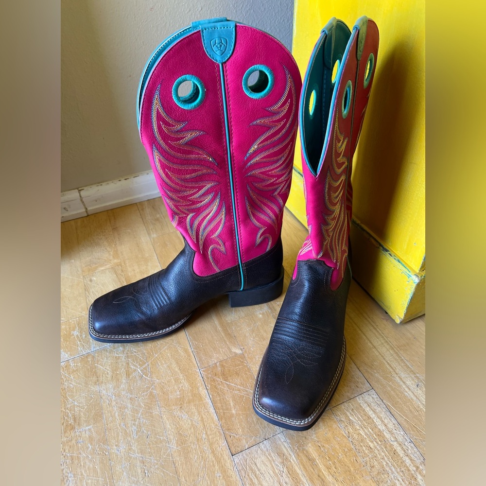 Ariat round up boots hot pink and teal Leather Boots